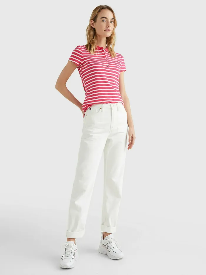 Tommy Hilfiger Stripe Slim Fit Polo Breton StpP Splendor White Womens Polo Shirts Cheap On Sale