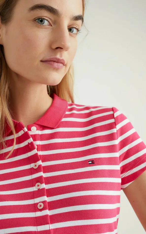 Tommy Hilfiger Stripe Slim Fit Polo Breton StpP Splendor White Womens Polo Shirts Cheap On Sale