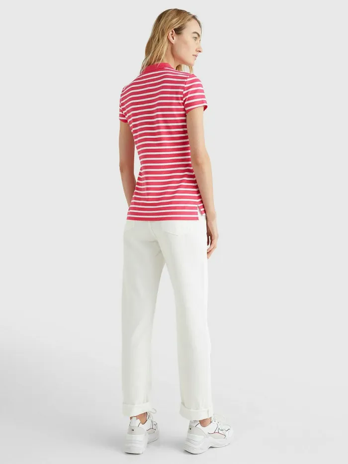 Tommy Hilfiger Stripe Slim Fit Polo Breton StpP Splendor White Womens Polo Shirts Cheap On Sale
