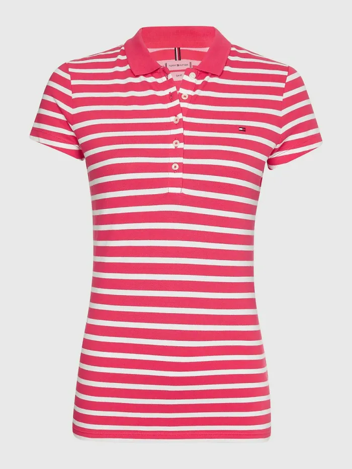 Tommy Hilfiger Stripe Slim Fit Polo Breton StpP Splendor White Womens Polo Shirts Cheap On Sale