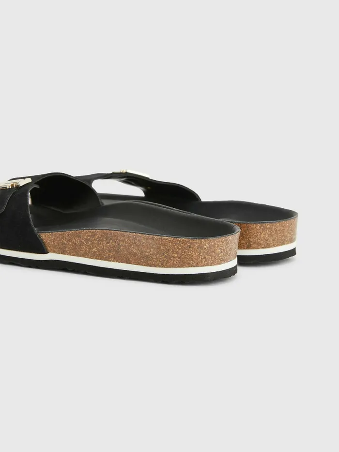 Tommy Hilfiger Suede Cork Flat Sandals Black Womens Sandals On Sale