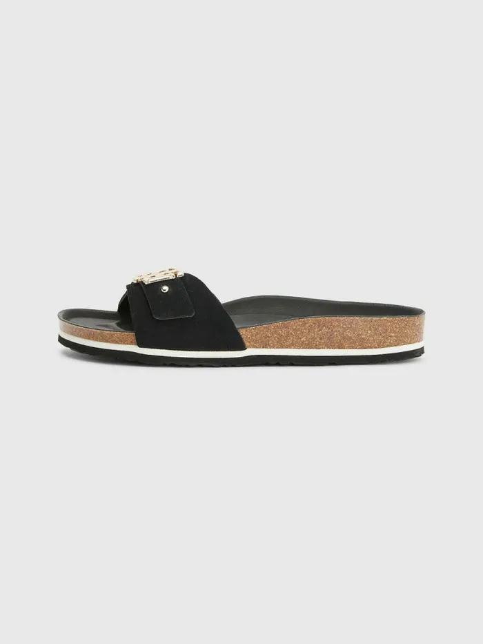 Tommy Hilfiger Suede Cork Flat Sandals Black Womens Sandals On Sale