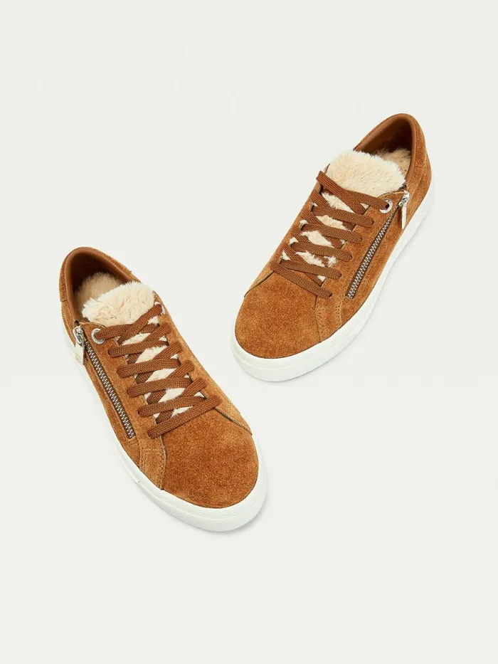 Tommy Hilfiger Suede Warm Lined Vulcanised Trainers Natural Cognac Womens Trainers Popular