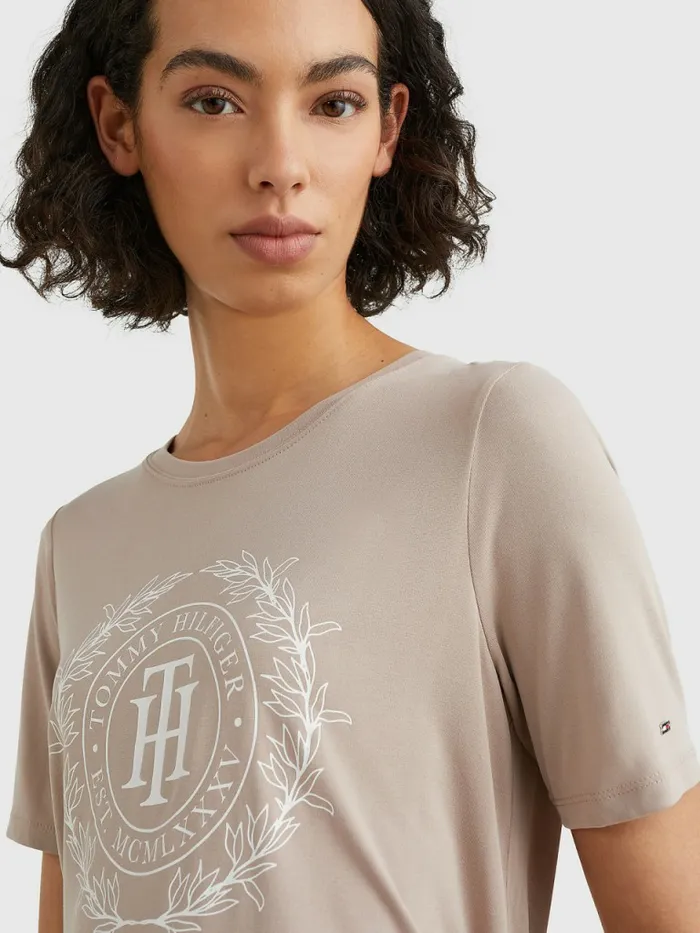 Tommy Hilfiger Sueded Crest TShirt Sueded Beige Womens TShirts Online