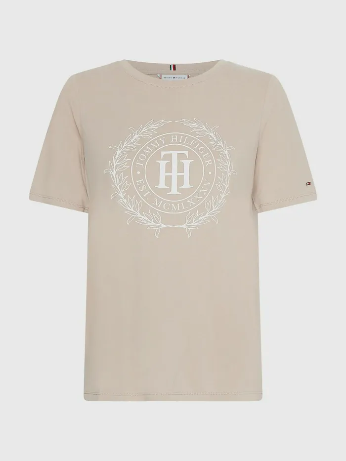 Tommy Hilfiger Sueded Crest TShirt Sueded Beige Womens TShirts Online