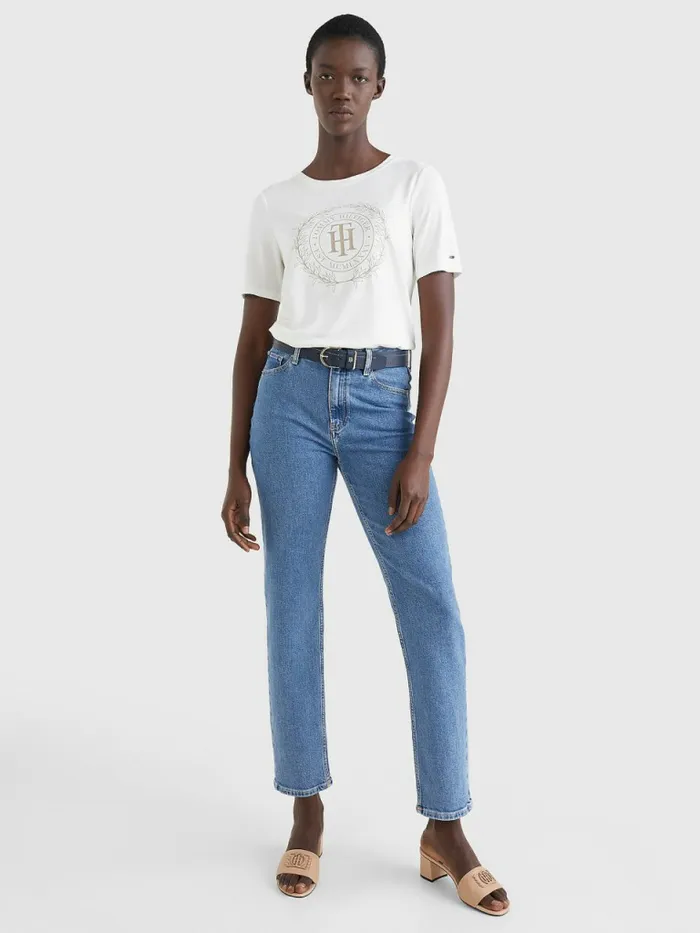Tommy Hilfiger Sueded Crest TShirt Sueded Ecru Womens TShirts Cheap On Sale