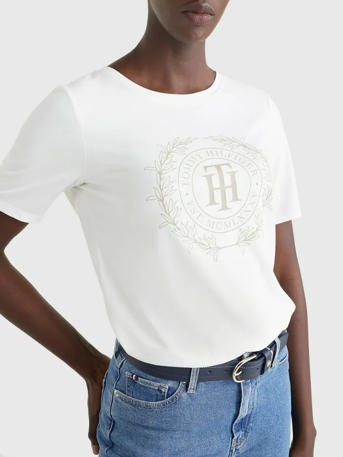 Tommy Hilfiger Sueded Crest TShirt Sueded Ecru Womens TShirts Cheap On Sale