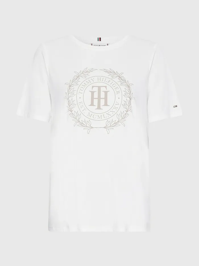Tommy Hilfiger Sueded Crest TShirt Sueded Ecru Womens TShirts Cheap On Sale