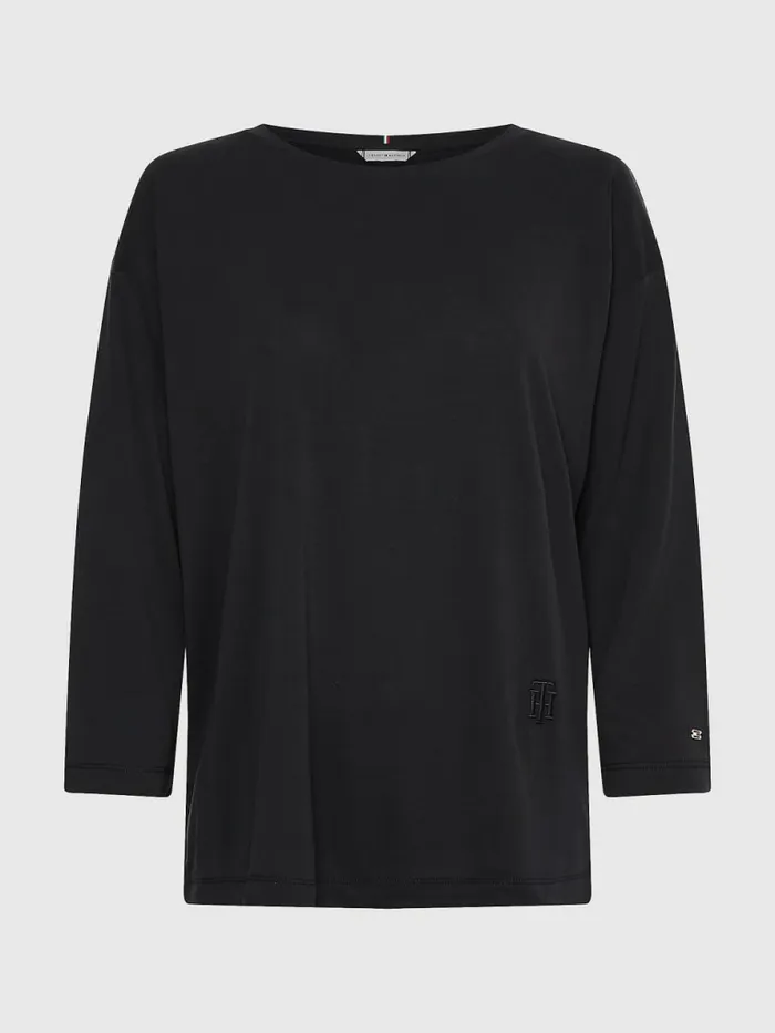 Tommy Hilfiger Sueded Relaxed Boat Neck TShirt Sueded Black Womens TShirts For Sale