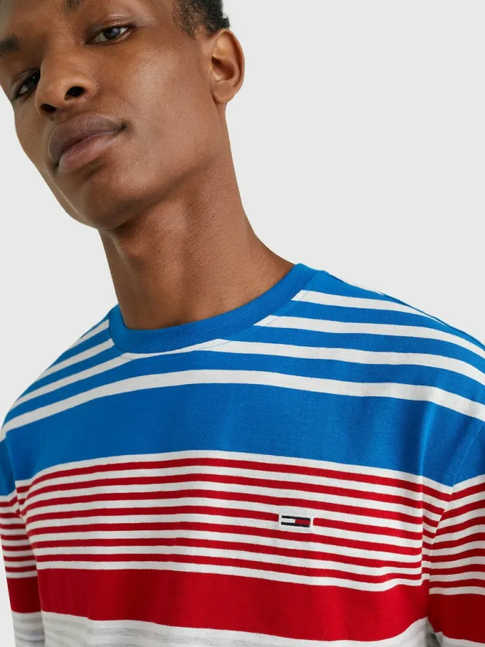 Tommy Hilfiger Summer Stripe Organic Cotton TShirt Regatta Blue Stripe Mens TShirts On Sale