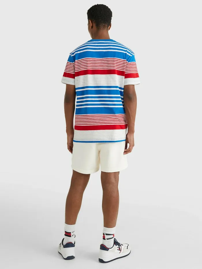 Tommy Hilfiger Summer Stripe Organic Cotton TShirt Regatta Blue Stripe Mens TShirts On Sale