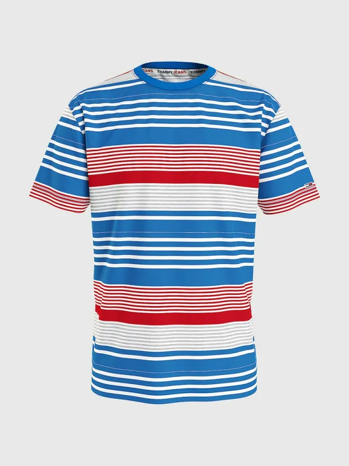 Tommy Hilfiger Summer Stripe Organic Cotton TShirt Regatta Blue Stripe Mens TShirts On Sale