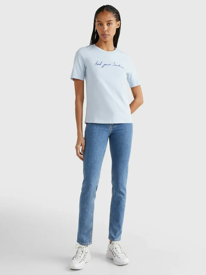 Tommy Hilfiger Sunshine Slogan TShirt Breezy Blue Womens TShirts Sale