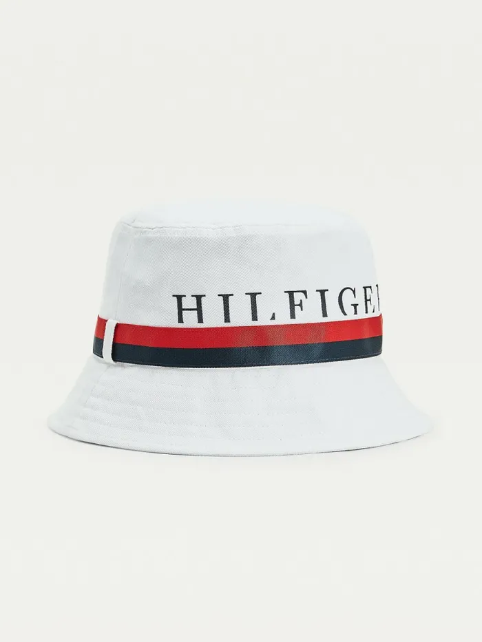 Tommy Hilfiger Tape Bucket Hat White Mens Hats and Scarves Fashion