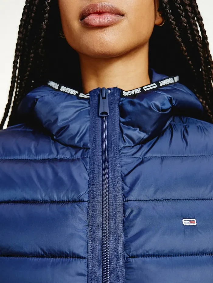 Tommy Hilfiger Tape Detail Quilted Hooded Jacket Twilight Navy Womens Coats and Jackets Gift for Friend