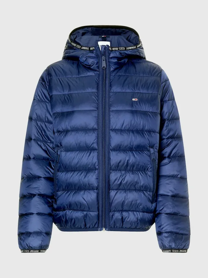 Tommy Hilfiger Tape Detail Quilted Hooded Jacket Twilight Navy Womens Coats and Jackets Gift for Friend