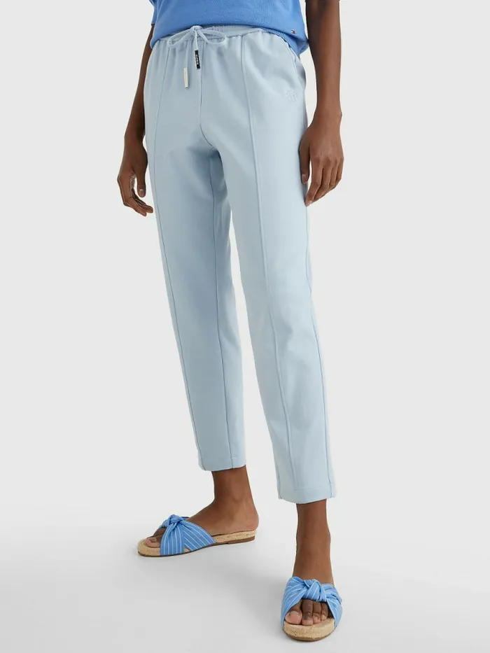 Tommy Hilfiger Tape Drawstring Tapered Fit Trousers Breezy Blue Womens Trousers Tommy Hilfiger Tape Drawstring Tapered Fit Trousers Breezy Blue Womens Trousers