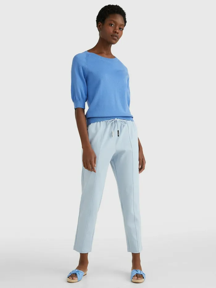 Tommy Hilfiger Tape Drawstring Tapered Fit Trousers Breezy Blue Womens Trousers