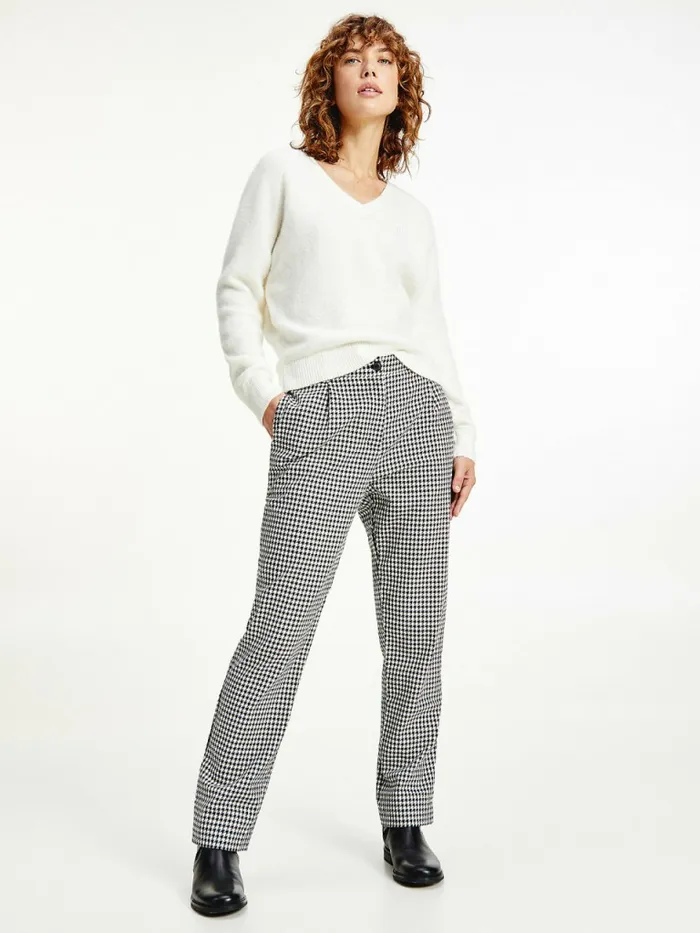 Tommy Hilfiger Tapered Houndstooth Virgin Wool Trousers Small HoundstoothDesert Sky Ecru Womens CoOrds Tommy Hilfiger Tapered Houndstooth Virgin Wool Trousers Small HoundstoothDesert Sky Ecru Womens CoOrds
