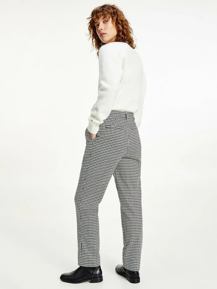 Tommy Hilfiger Tapered Houndstooth Virgin Wool Trousers Small HoundstoothDesert Sky Ecru Womens CoOrds