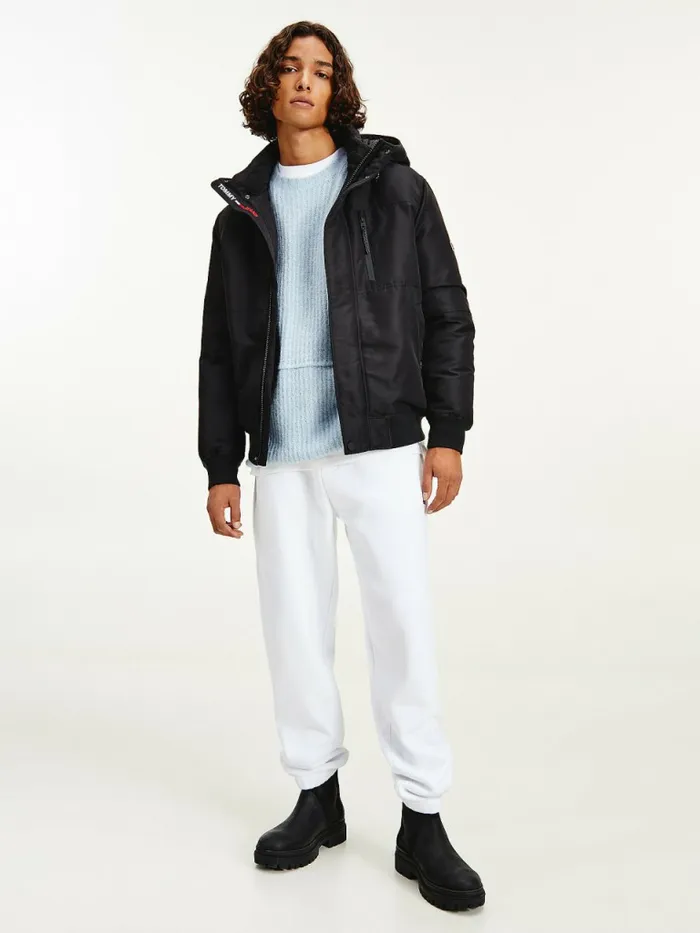Tommy Hilfiger Tech Hooded Bomber Jacket Black Mens Coats and Jackets On Sale Tommy Hilfiger Tech Hooded Bomber Jacket Black Mens Coats and Jackets On Sale