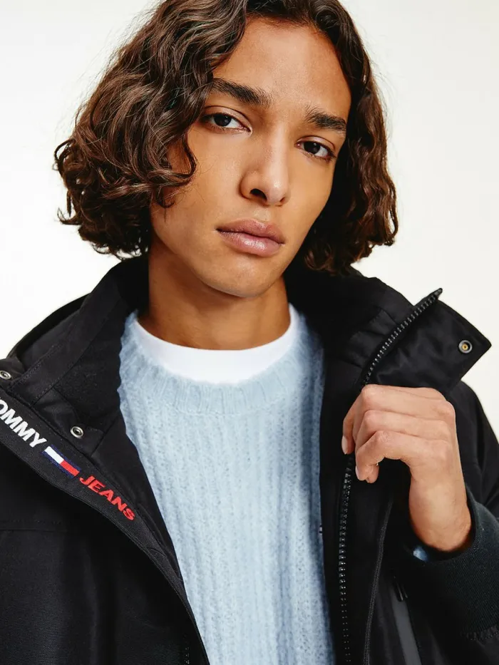 Tommy Hilfiger Tech Hooded Bomber Jacket Black Mens Coats and Jackets On Sale