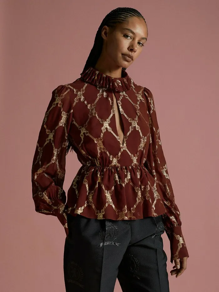Tommy Hilfiger Th Collection Crest Silk Peplum Blouse Rouge Womens Shirts and Blouses On Sale Tommy Hilfiger Th Collection Crest Silk Peplum Blouse Rouge Womens Shirts and Blouses On Sale