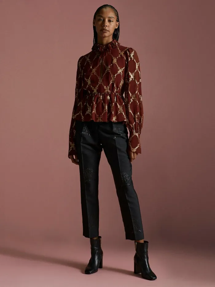 Tommy Hilfiger Th Collection Crest Silk Peplum Blouse Rouge Womens Shirts and Blouses On Sale