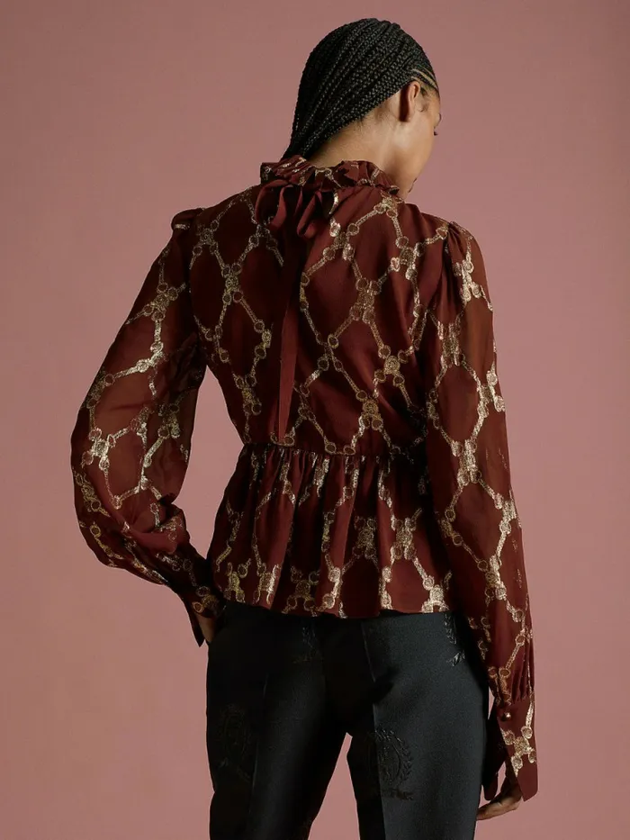 Tommy Hilfiger Th Collection Crest Silk Peplum Blouse Rouge Womens Shirts and Blouses On Sale