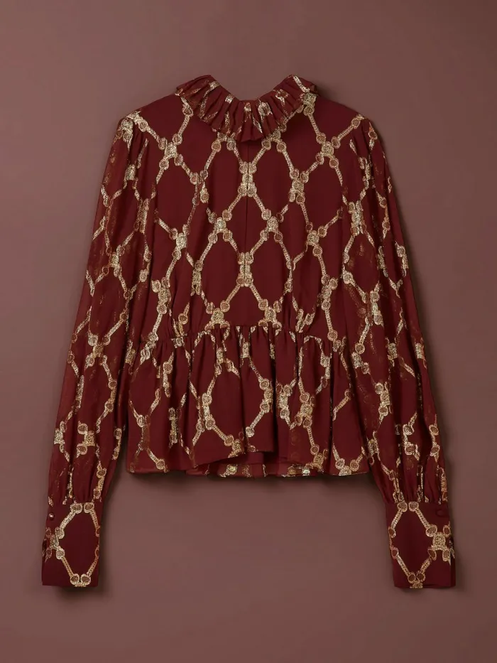 Tommy Hilfiger Th Collection Crest Silk Peplum Blouse Rouge Womens Shirts and Blouses On Sale