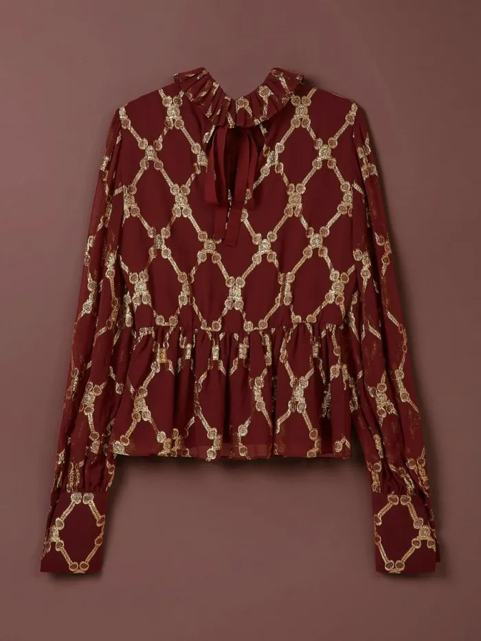 Tommy Hilfiger Th Collection Crest Silk Peplum Blouse Rouge Womens Shirts and Blouses On Sale