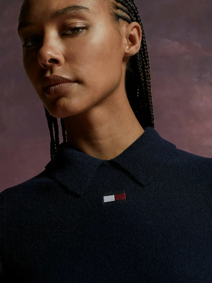 Tommy Hilfiger Th Collection Flag Icon Fluffy Polo Desert Sky Womens Polo Shirts For Sale