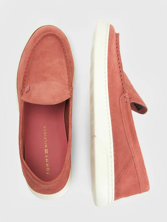 Tommy Hilfiger Th Comfort Collapsible Suede Loafers English Pink Womens Flat Shoes Fashion