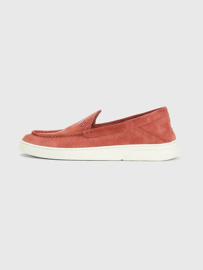 Tommy Hilfiger Th Comfort Collapsible Suede Loafers English Pink Womens Flat Shoes Fashion