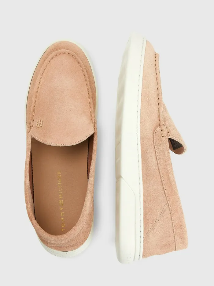 Tommy Hilfiger Th Comfort Collapsible Suede Loafers Misty Blush Womens Flat Shoes Popular