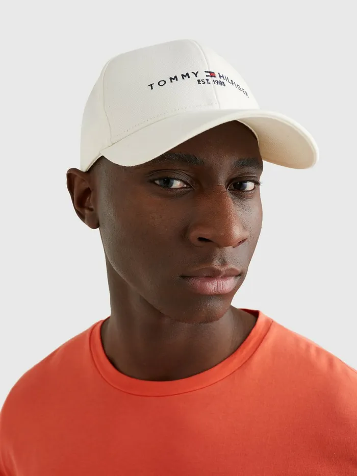 Tommy Hilfiger Th Established Baseball Cap Ivory Mens Hats and Scarves Sale