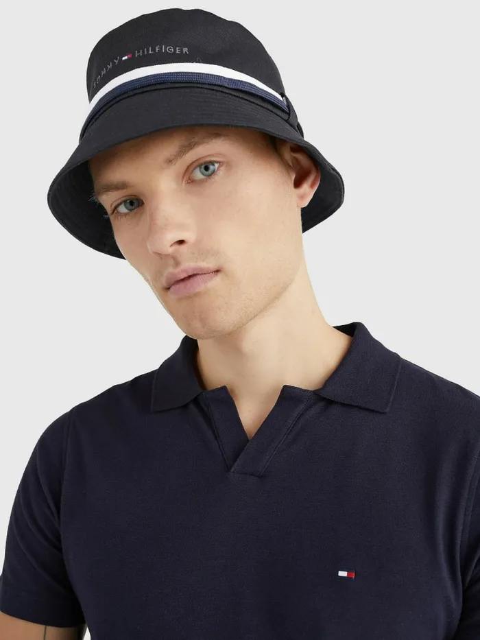 Tommy Hilfiger Th Established Tape Bucket Hat Black Mens Hats and Scarves For Sale
