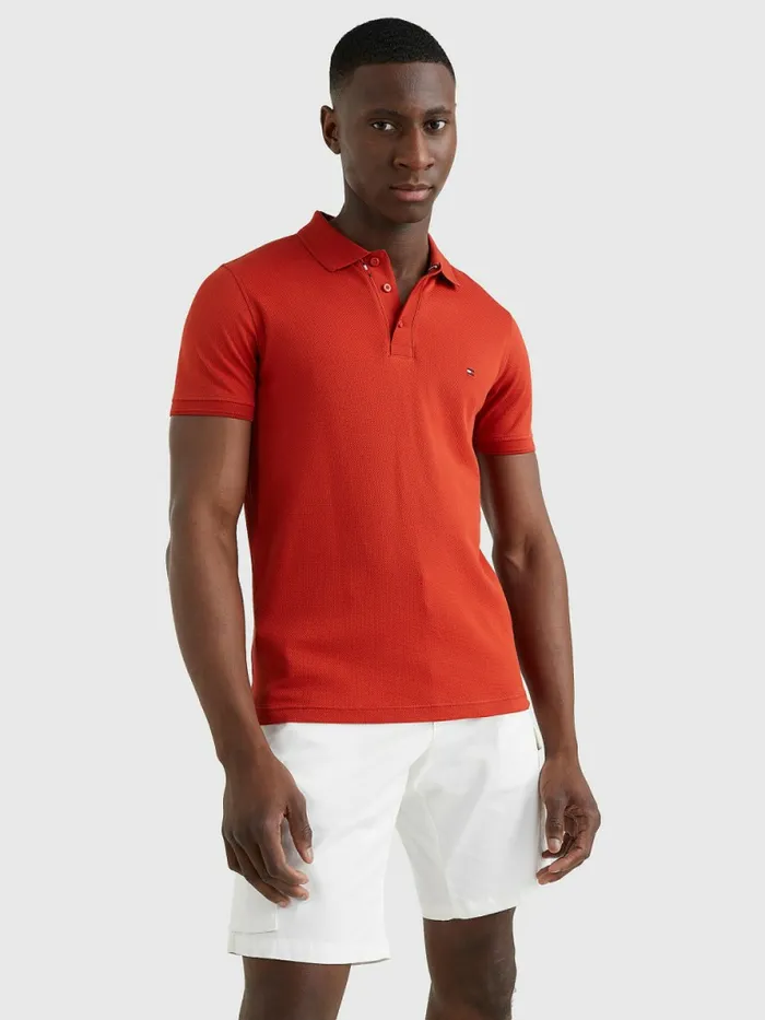Tommy Hilfiger Th Flex Bubble Weave Slim Polo Cinnabar Red Mens Polo Shirts For Sale Tommy Hilfiger Th Flex Bubble Weave Slim Polo Cinnabar Red Mens Polo Shirts For Sale