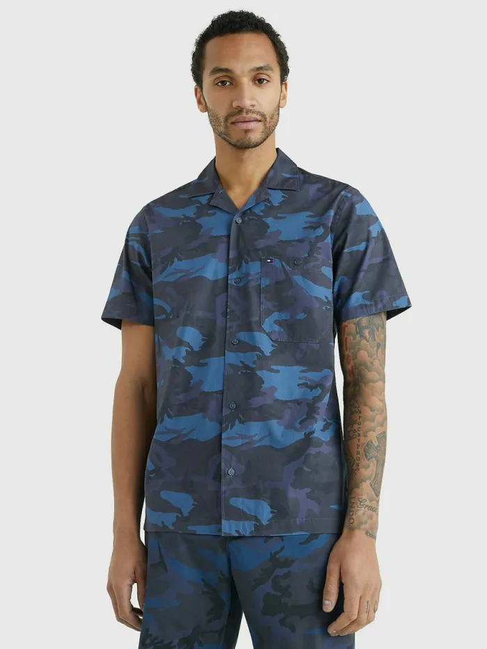 Tommy Hilfiger Th Flex Camo Short Sleeve Shirt All Over Blue Mens Shirts Sale Tommy Hilfiger Th Flex Camo Short Sleeve Shirt All Over Blue Mens Shirts Sale