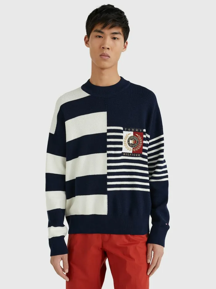 Tommy Hilfiger Th Flex Crest Stripe Jumper Desert Sky Mens Knitwear Fashion