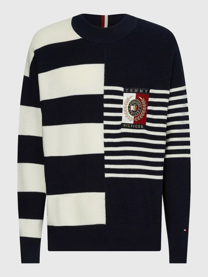 Tommy Hilfiger Th Flex Crest Stripe Jumper Desert Sky Mens Knitwear Fashion