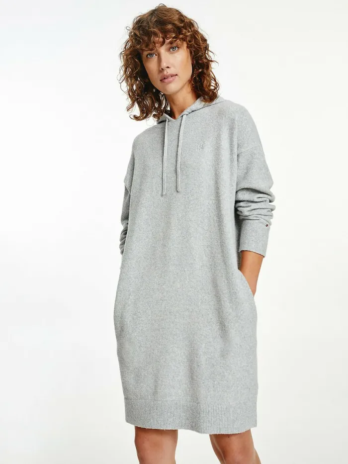 Tommy Hilfiger Th Flex Hooded Jumper Dress Light Grey Heather Womens Dresses and Jumpsuits Online