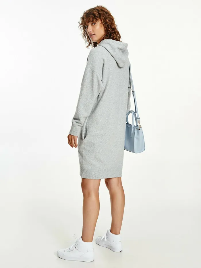 Tommy Hilfiger Th Flex Hooded Jumper Dress Light Grey Heather Womens Dresses and Jumpsuits Online