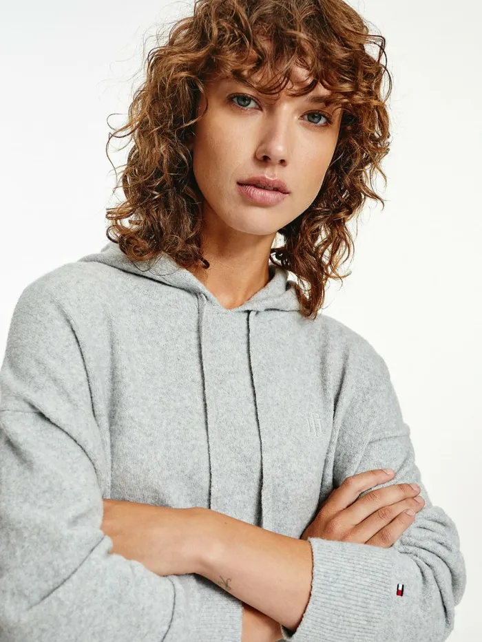 Tommy Hilfiger Th Flex Hooded Jumper Dress Light Grey Heather Womens Dresses and Jumpsuits Online
