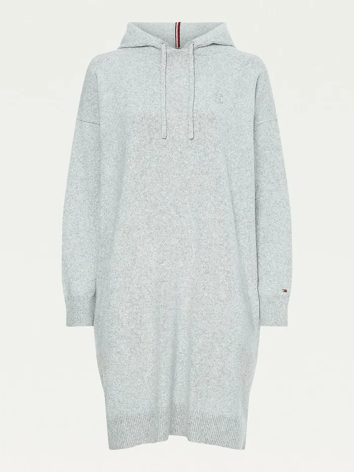 Tommy Hilfiger Th Flex Hooded Jumper Dress Light Grey Heather Womens Dresses and Jumpsuits Online