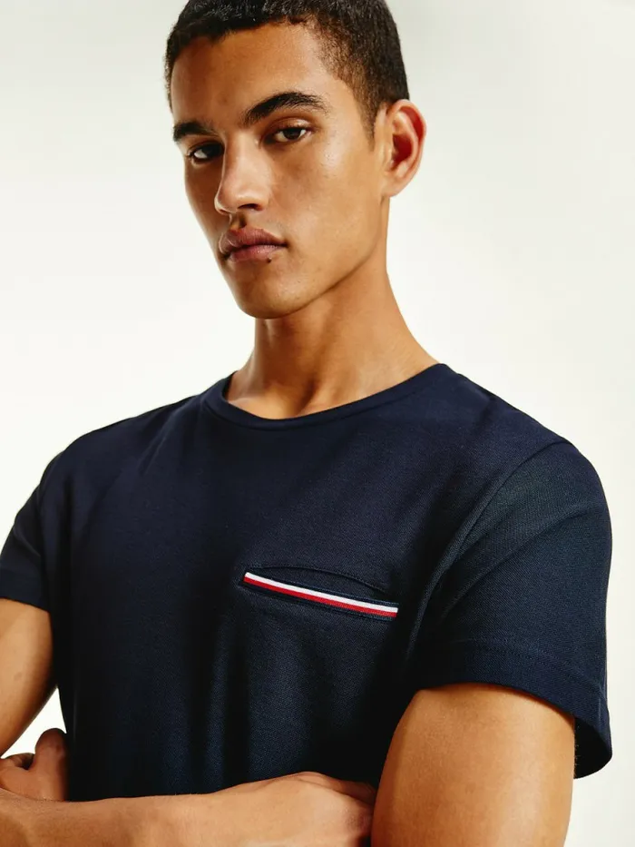 Tommy Hilfiger Th Flex Signature Detailing TShirt Desert Sky Mens TShirts Popular