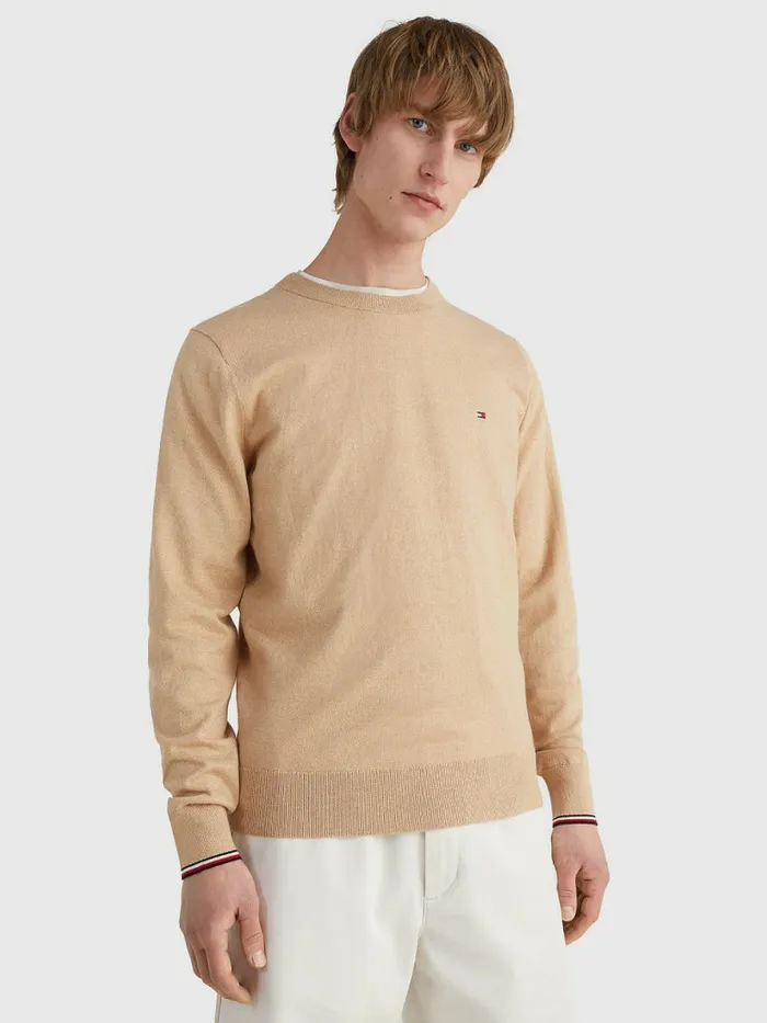 Tommy Hilfiger Th Flex Tipped Cuffs Jumper Basket Brown Mens Knitwear On Sale Tommy Hilfiger Th Flex Tipped Cuffs Jumper Basket Brown Mens Knitwear On Sale