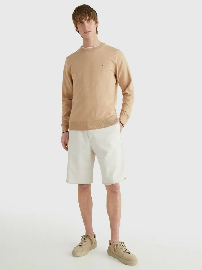 Tommy Hilfiger Th Flex Tipped Cuffs Jumper Basket Brown Mens Knitwear On Sale