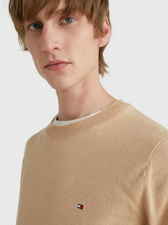 Tommy Hilfiger Th Flex Tipped Cuffs Jumper Basket Brown Mens Knitwear On Sale