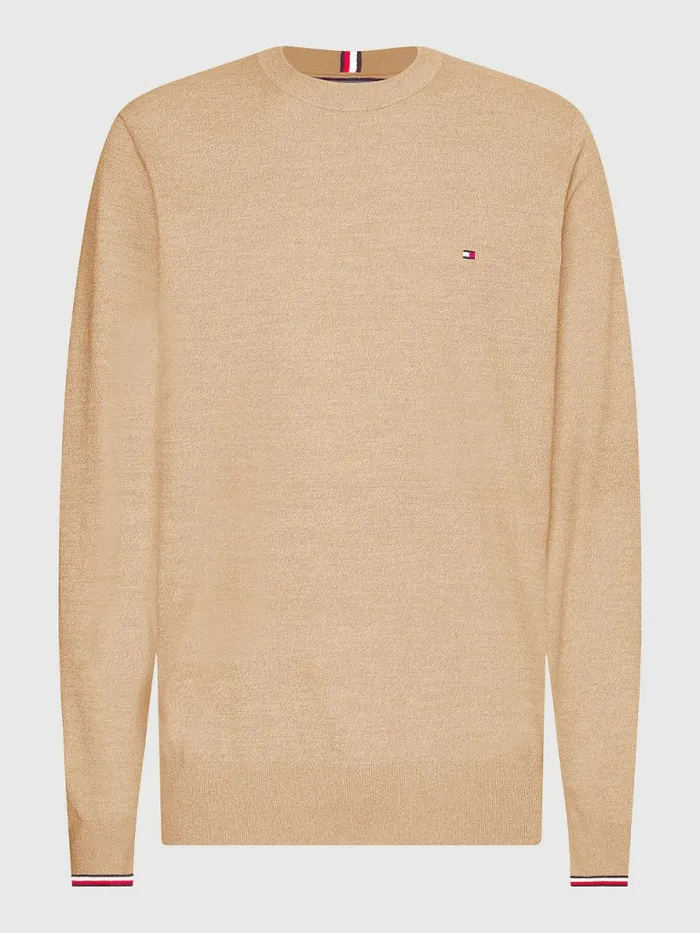 Tommy Hilfiger Th Flex Tipped Cuffs Jumper Basket Brown Mens Knitwear On Sale